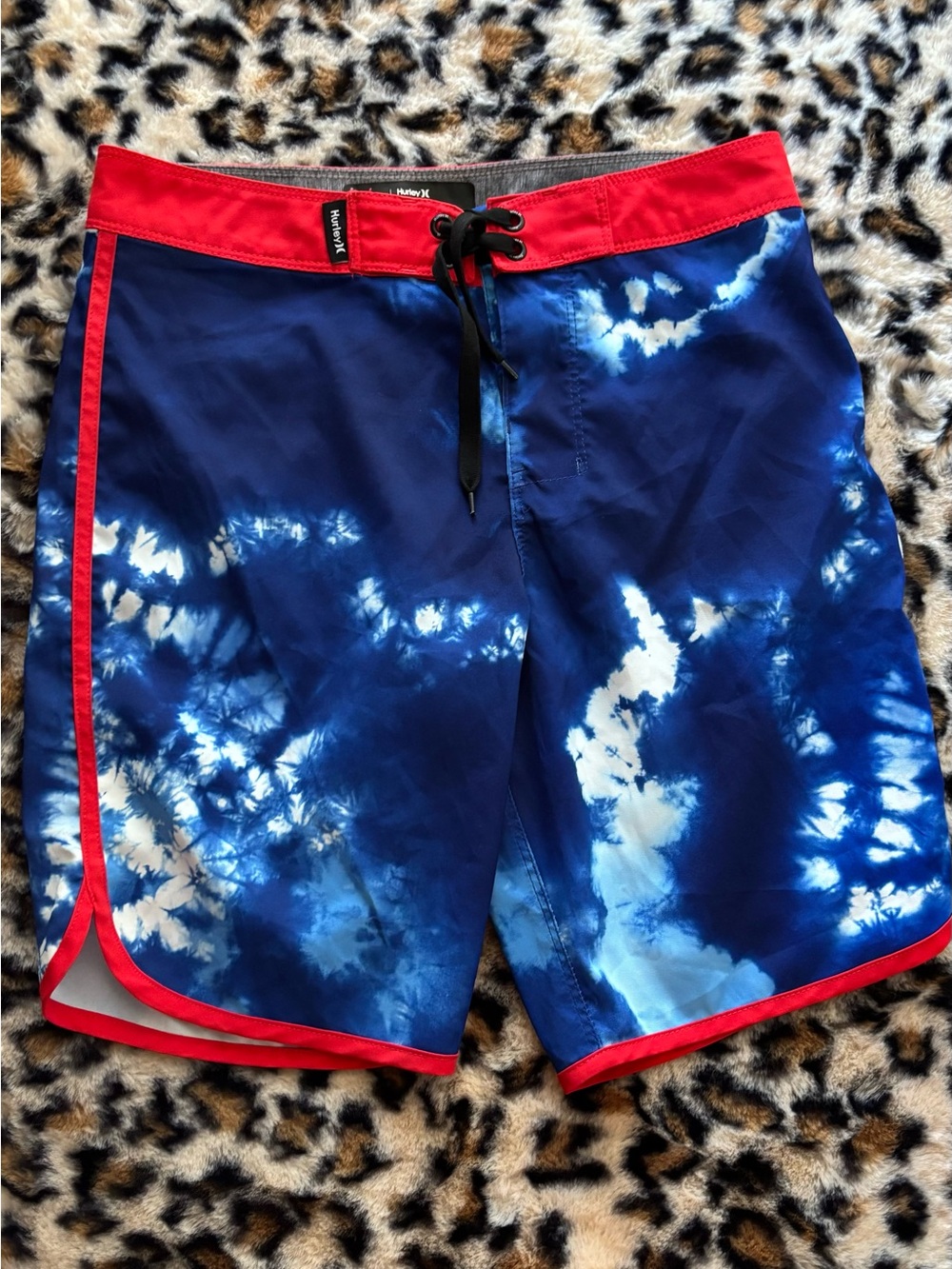 Hurley Boys Blue Tie-Dye Boardshorts with Red Trim #summer #surfer #poolside